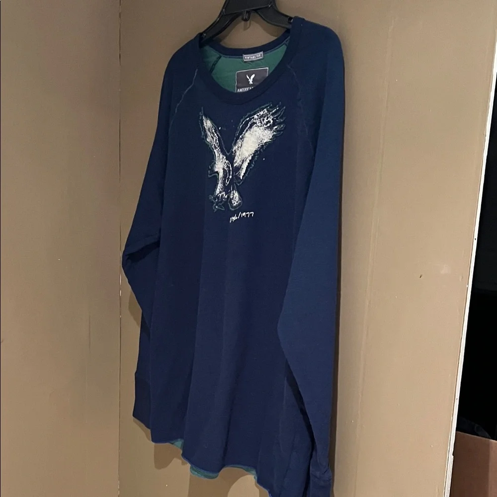 American Eagle Men’s Long Sleeved Graphic  1977 Shirt in Dark Blue Sz XXL